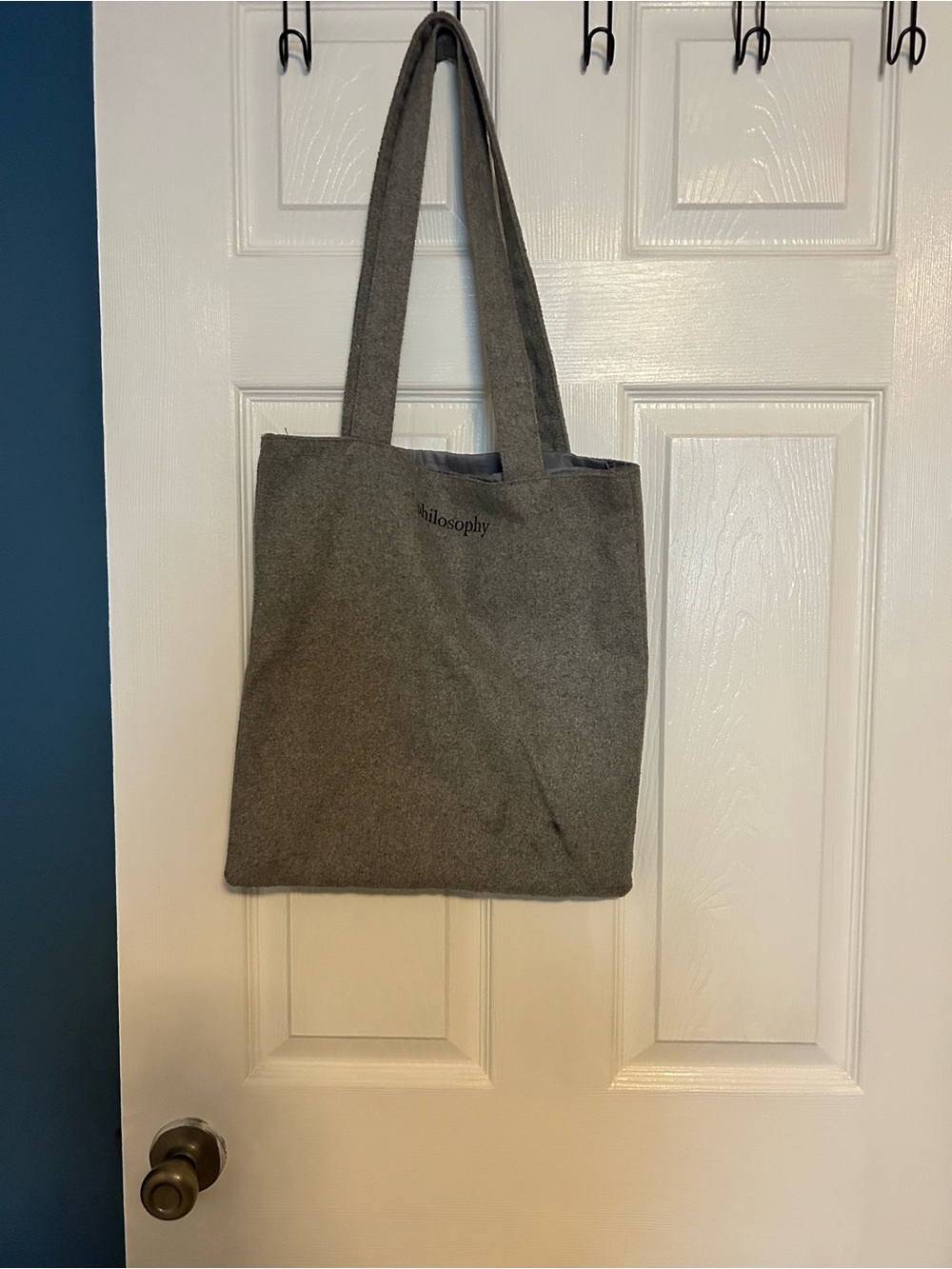 Philosophy Gray Felt Tote Bag with Shoulder Straps
